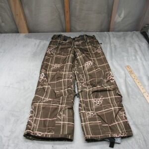 Turbine Snow Pants Girls‎ Medium Brown Plaid Floral Insulated Ski Winter 30x24